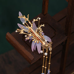 Vintage Flower Leaf Tassel Hairpin Barrette Chinese Style Hanfu Hair Accessory