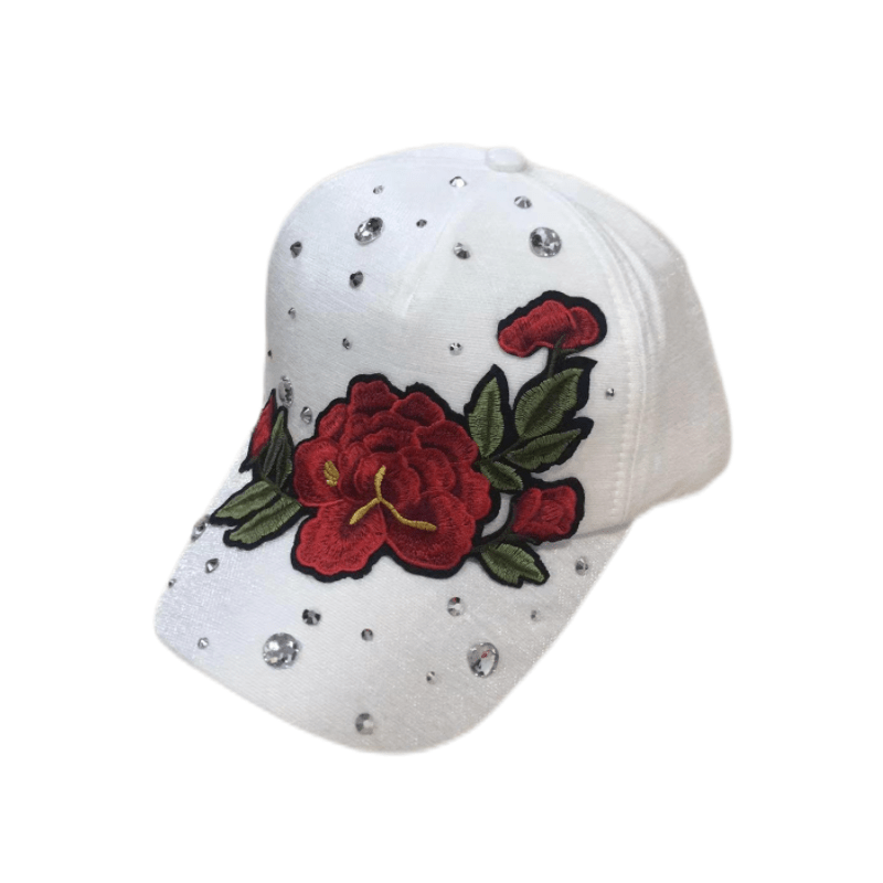 Red Rose Embroidery Baseball Cap Lightweight Sun Hats Adjustable