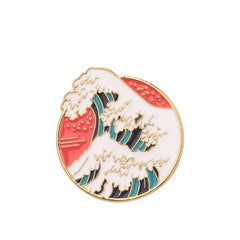 Trendy Cartoon Mountain & Sea Circular Pin for Girls