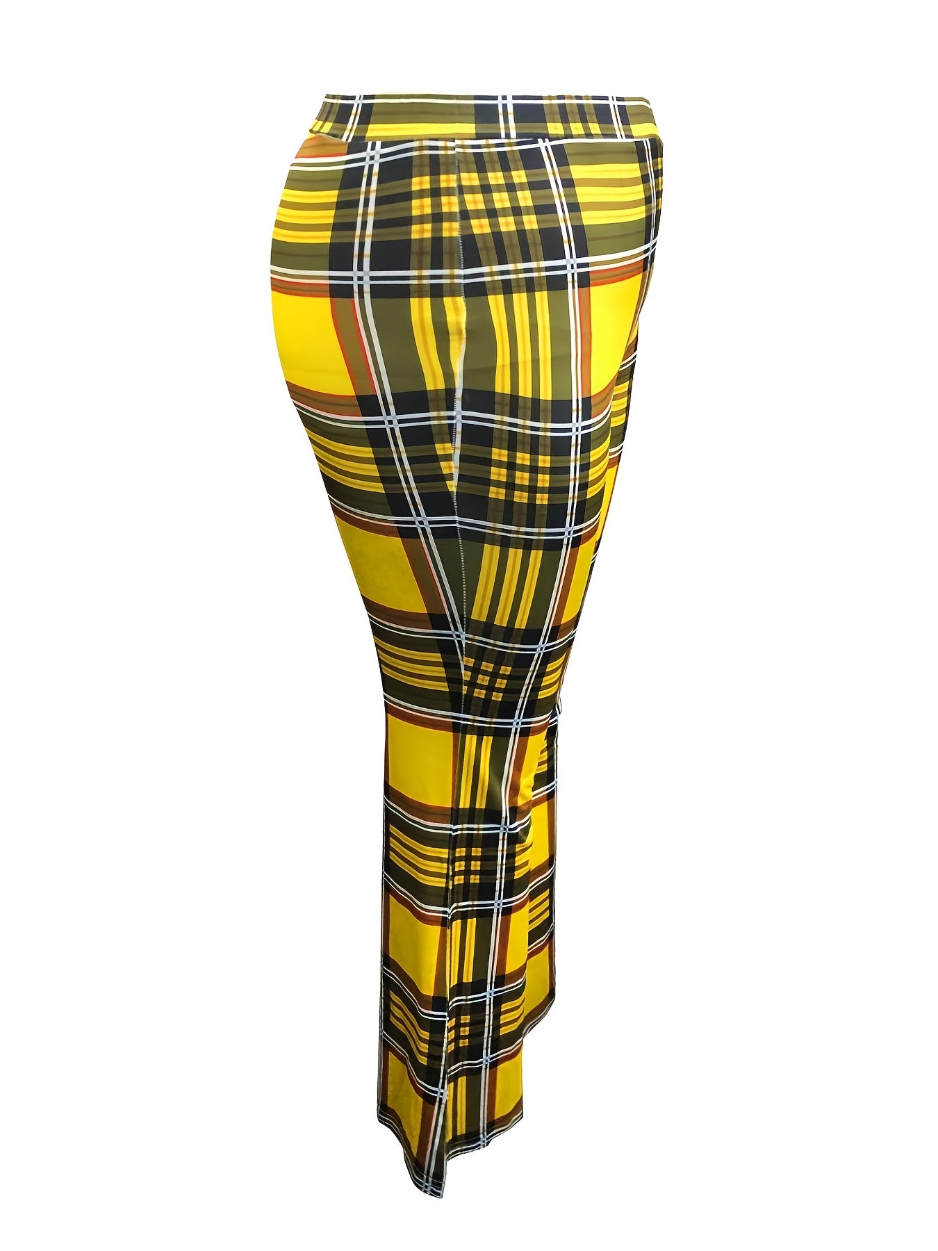  Plaid Print Flared Leg High Rise Pants