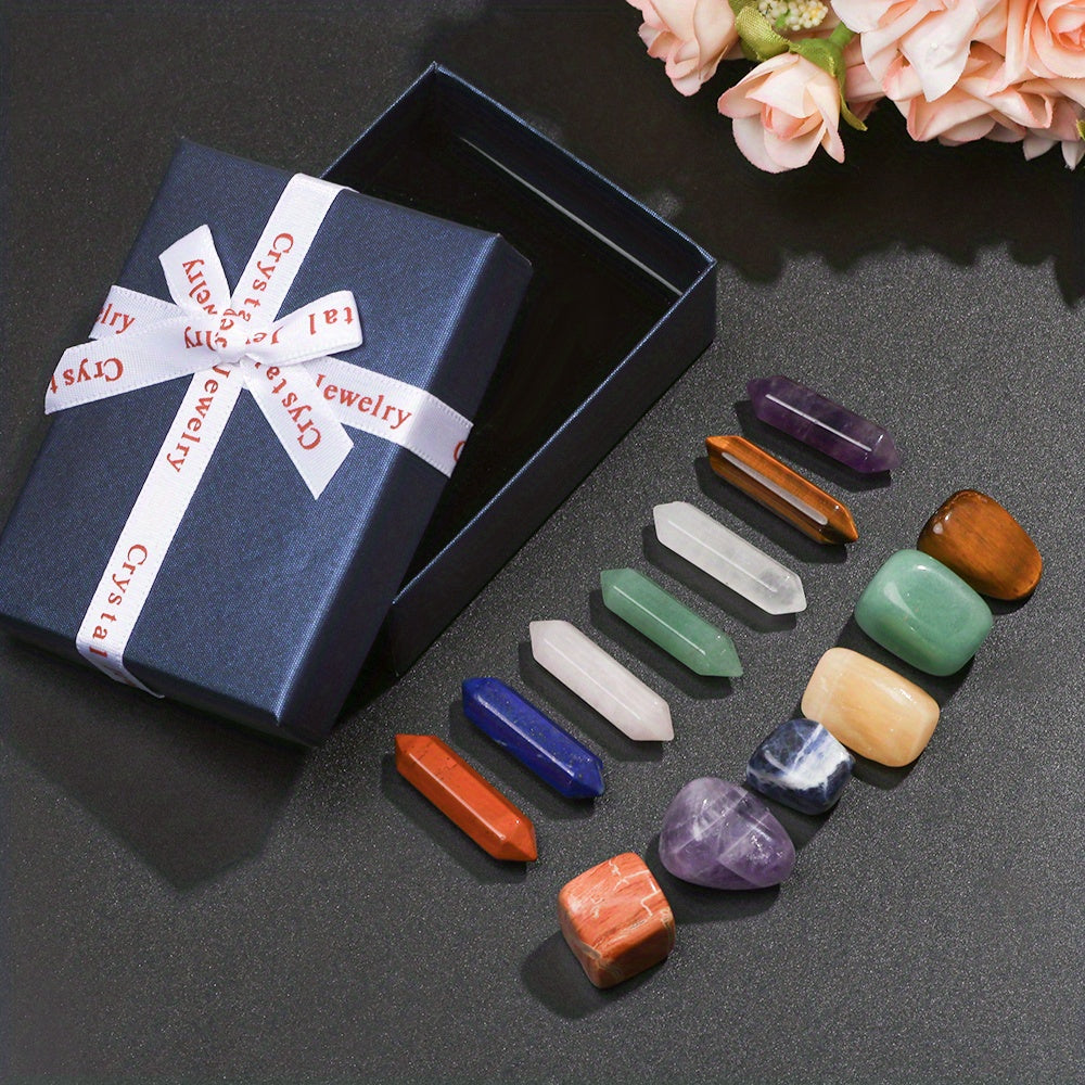 14Pcs Natural Pointed Quartz Crystal Chakra Stones Healing Crystals