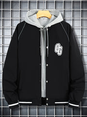 Bottom Stripe Varsity Jacket Men's Casual Baseball Collar Button Up Jacket