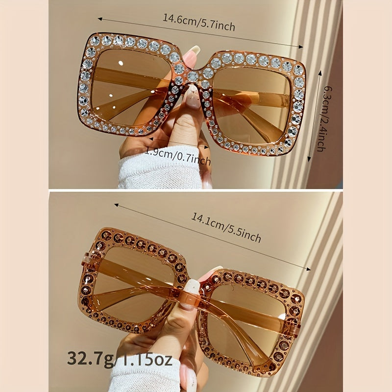 Summer Square Sunglasses Rhinestone UV400 Sun Shades for Women