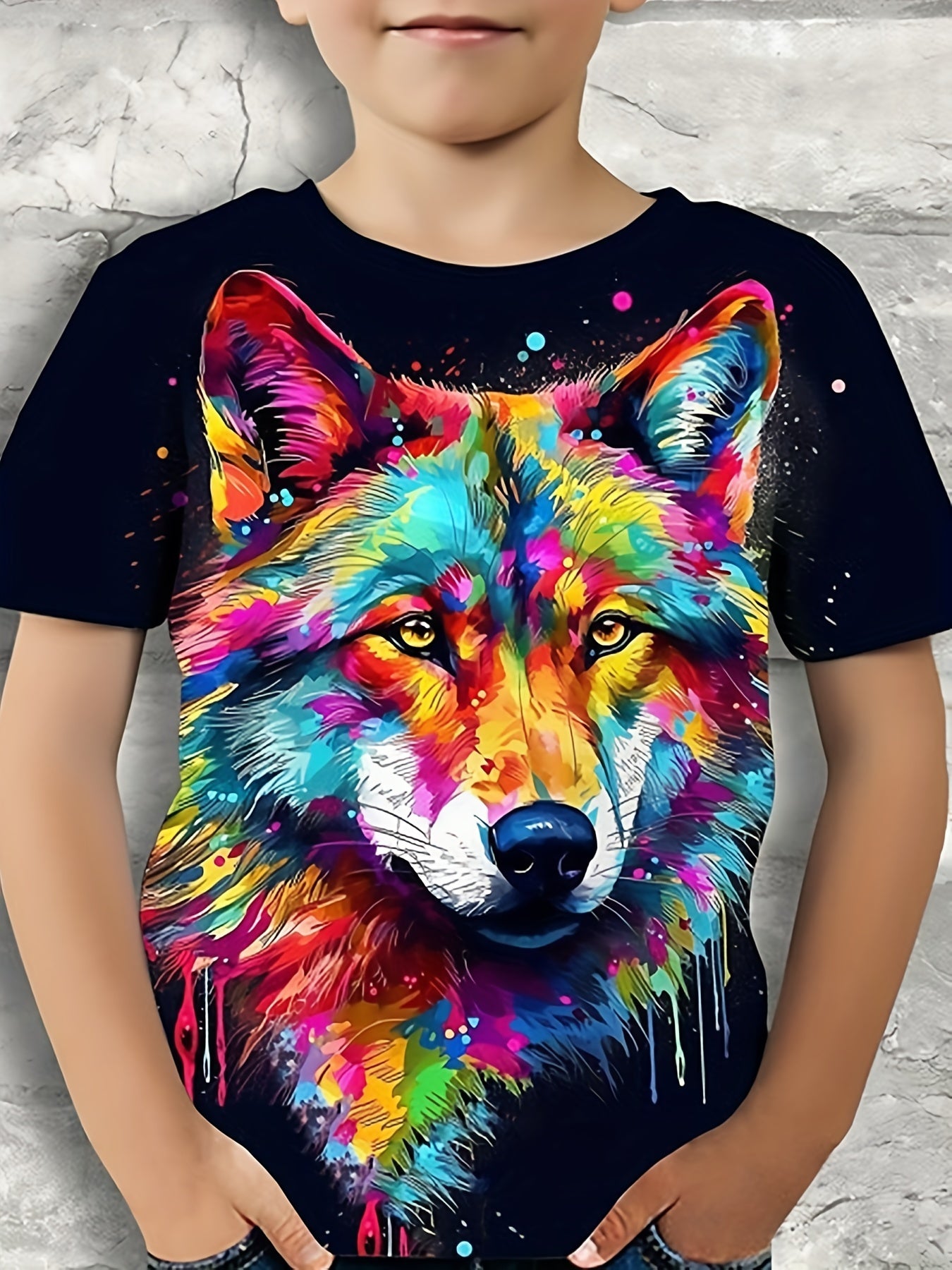 Wolf Graphic T Shirt for Boys 3D Digital Print Stretch Tee