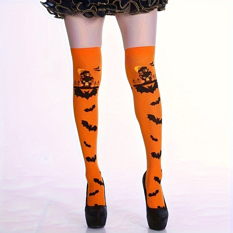 Halloween Bat Print Thigh High Socks Women's Stockings
