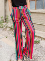 Women's Plus Colorful Stripe Print Flared Leg Pants