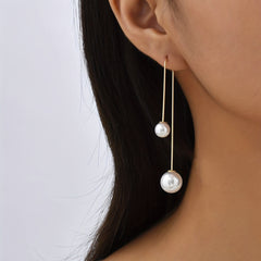Minimalist Faux Pearl Threader Earrings Copper Material
