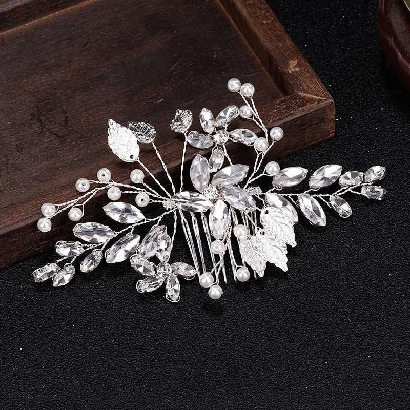 Bridal Hair Comb Vintage Silver Sapphire Rhinestone Crystal Ivory Pearl