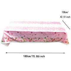 Pink Rose Flower Butterfly Tablecloth for Birthday Wedding Party