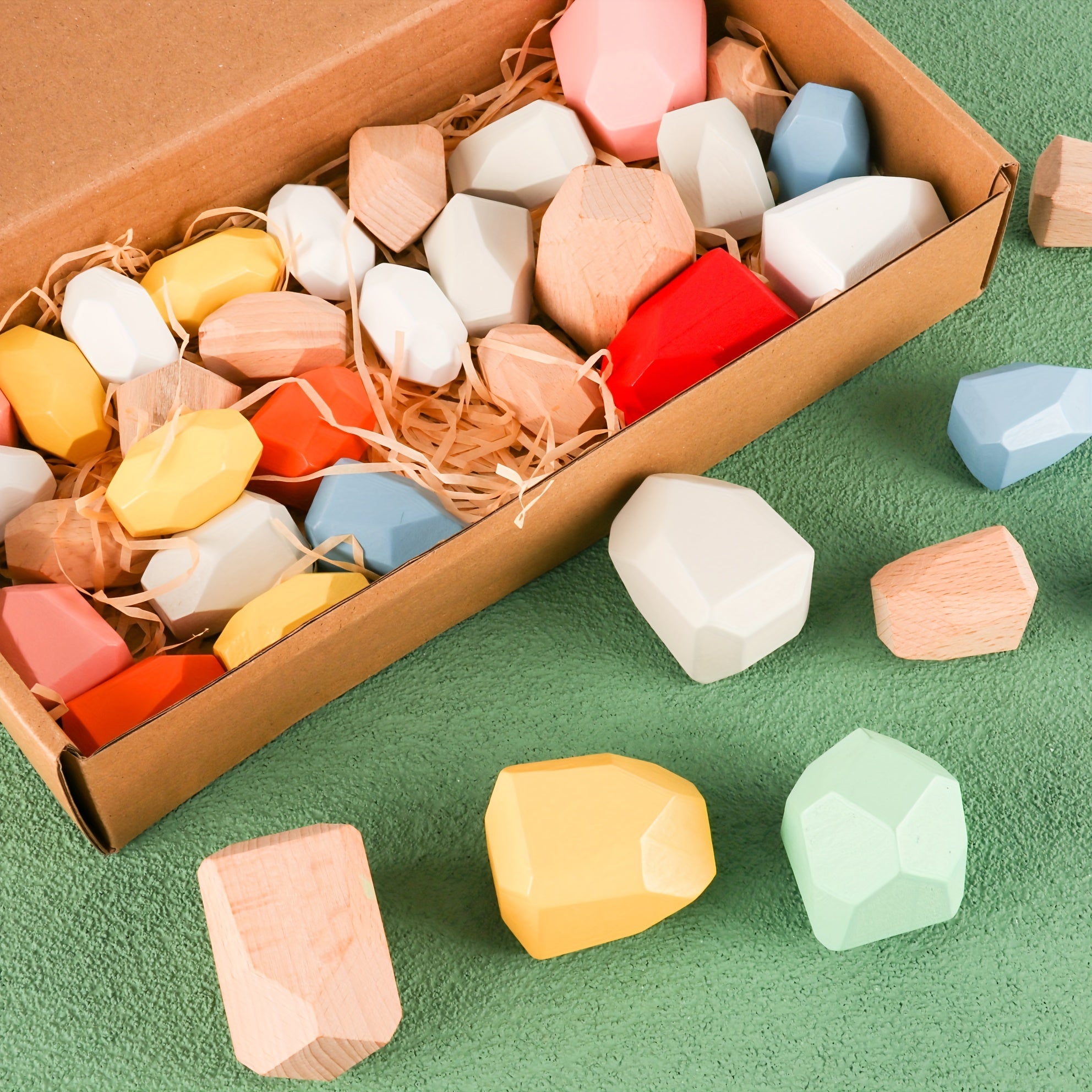 Montessori Balance Wooden Colorful Stones Stacking Game