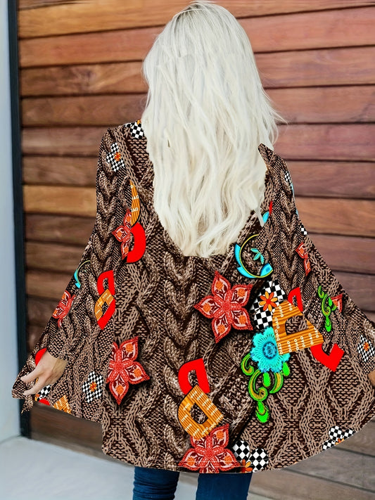  Floral Print Open Front Cardigan