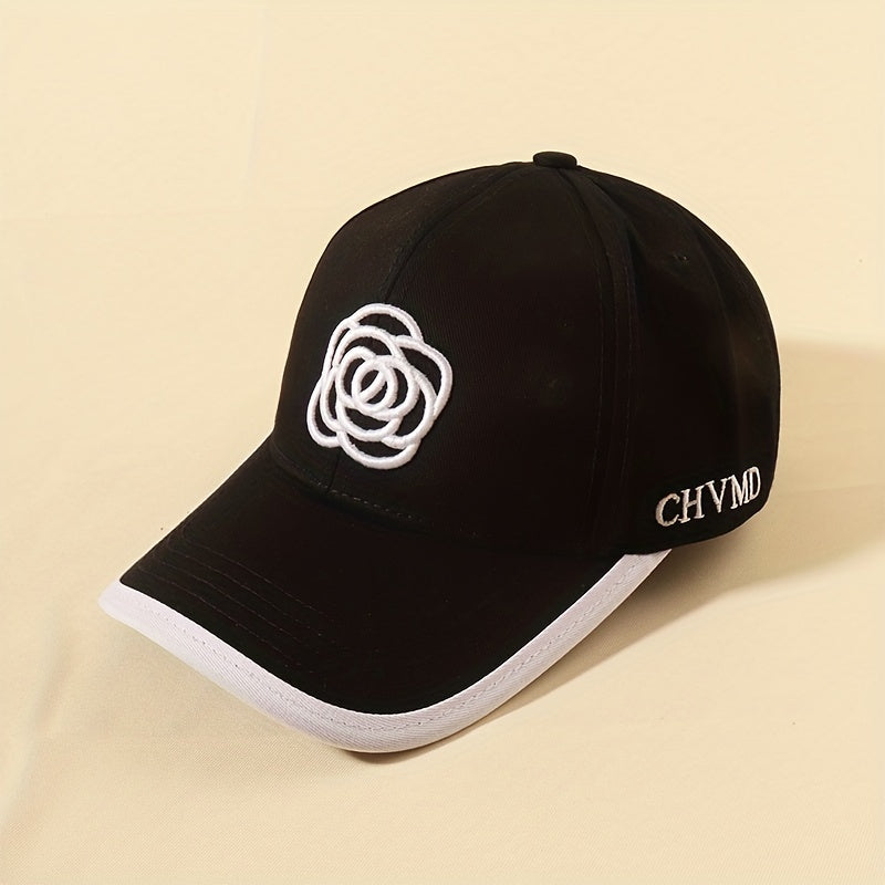 Camellia Embroidery Cotton Baseball Cap Block Sun Hat Adjustable Dad Hats