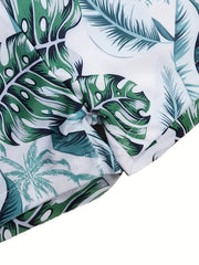 Boys Leaf Print Swim Trunks Quick Dry Beach Vacation Kids Clothes