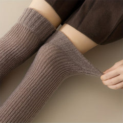 Solid Rib Knit Leg Warmers All-match Knee High Socks Women's Stockings
