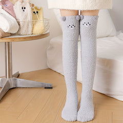 Cartoon Fuzzy Thigh High Socks for Women
