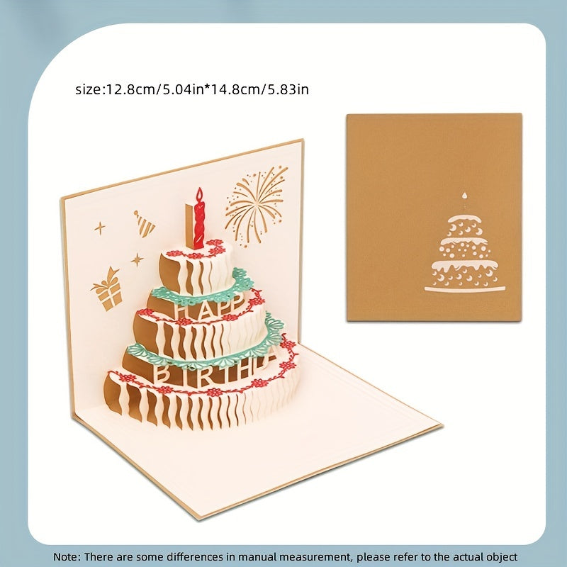 Colorful 3D Birthday Cake Card With Handwritten Blessing Message