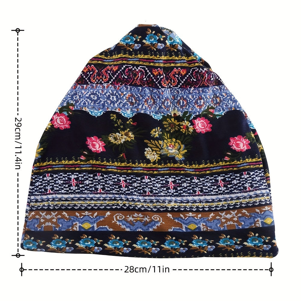 Geometric Pattern Baggy Slouchy Chemo Sleep Beanie Hat Elastic Cap