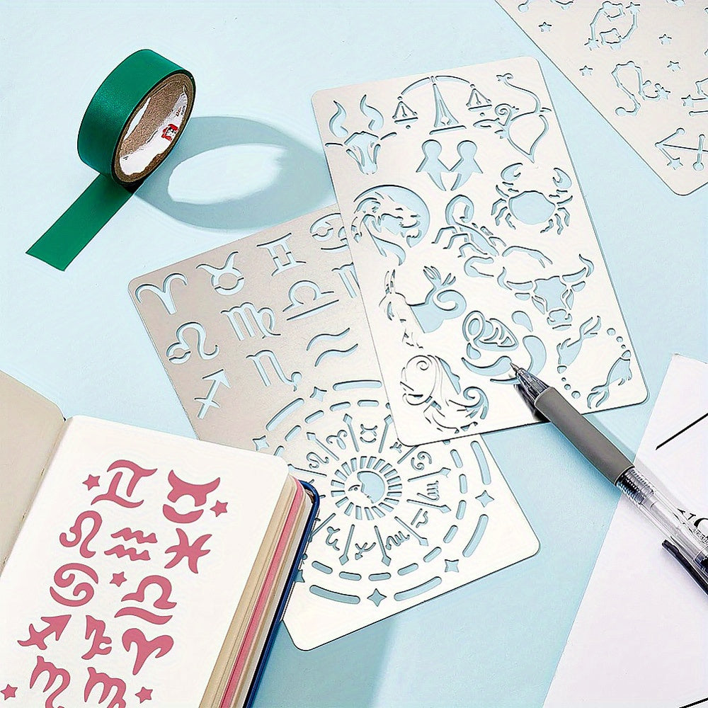 4pcs Mixed Constellations Metal Stencils Glyphs Viking Compass Designs