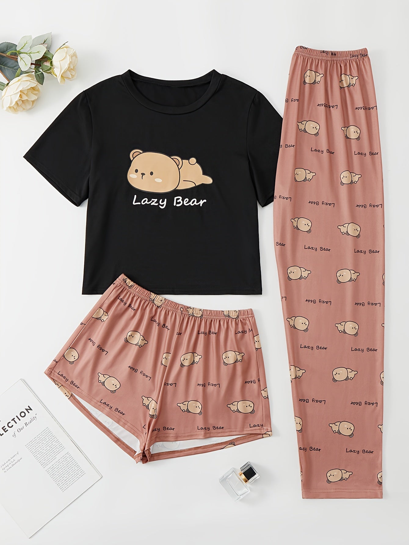 Sloth Print Pajama Set Short Sleeve Crew Neck Top & Shorts Women's Sleepwear