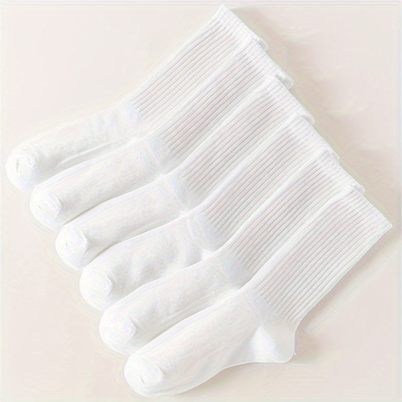 6 Pairs Women's Mid Tube Socks, Solid Color Comfy & Breathable Stockings