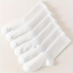 6 Pairs Women's Mid Tube Socks, Solid Color Comfy & Breathable Stockings