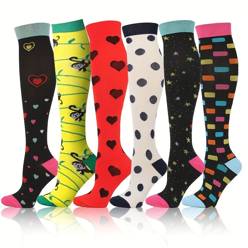 6 Pairs Men's Cartoon Thigh Compression Socks