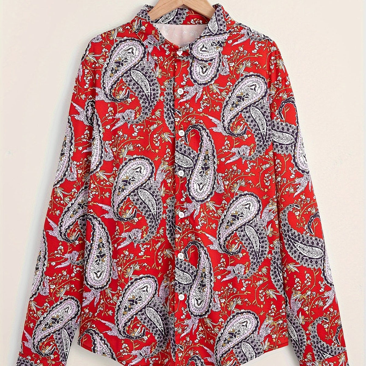 Paisley Pattern Men's Red Shirt Long Sleeve Autumn Wear