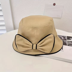 Bowknot Bucket Hat Solid Sunscreen Basin Hats Cotton Beach Cap