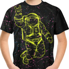 Floating Astronaut Print Boy's Short Sleeve T shirt Breathable Casual Top