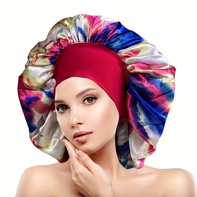 2pcs Colorful Satin Bonnet Oversized Turban Cap Large Elastic Head Wrap
