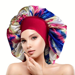 2pcs Colorful Satin Bonnet Oversized Turban Cap Large Elastic Head Wrap