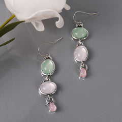 Moonstone Drop Dangle Earrings Pink Stone Wedding Engagement