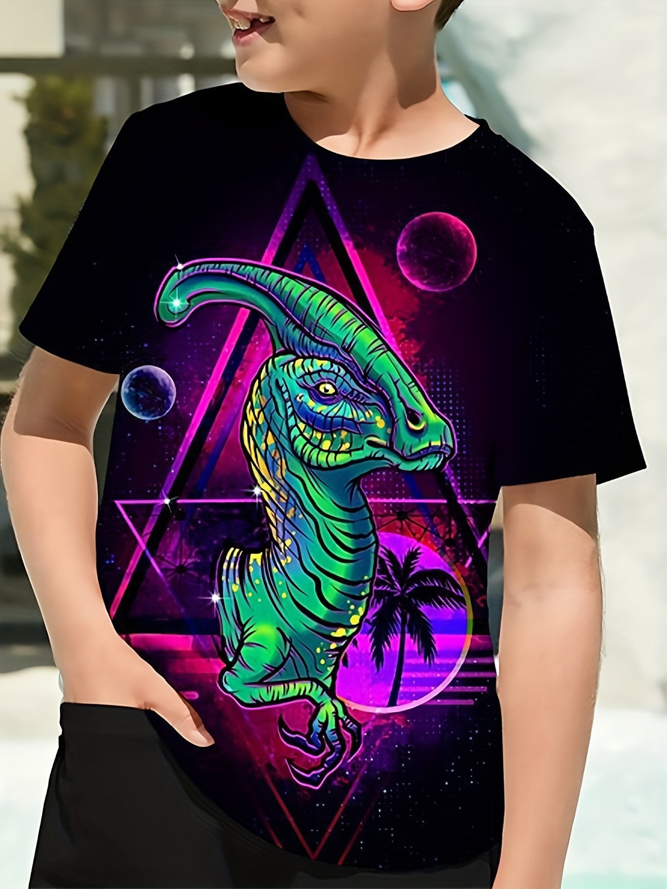 Colorful Dinosaur Graphic T Shirt for Boys - Perfect for Summer Outings