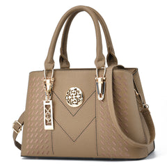Strip Embroidery Satchel Bag Metal Decor Double Handle Bag