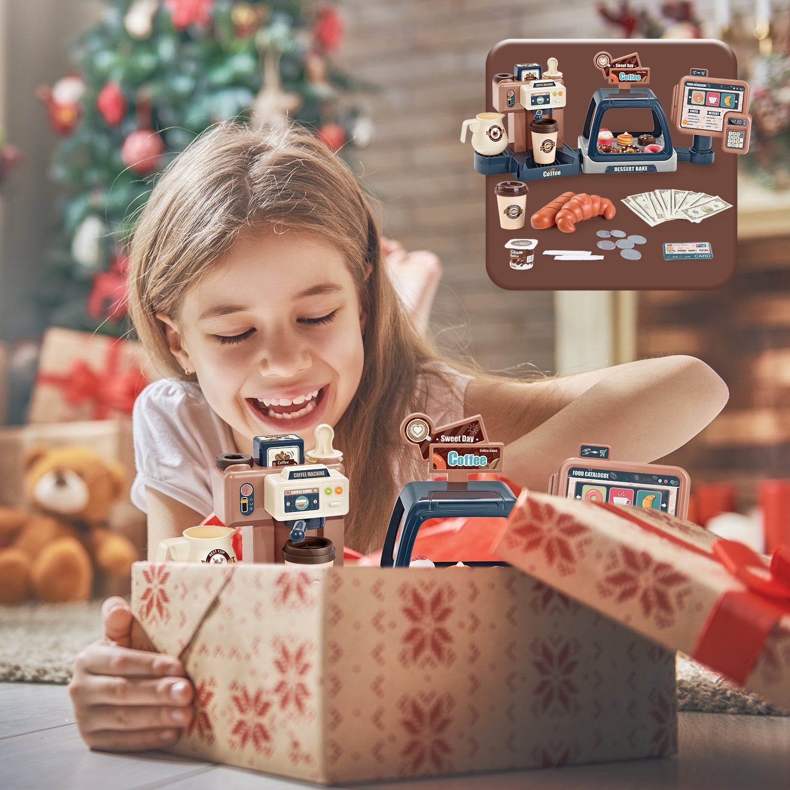 Kids Coffee Maker Play Set Dessert Shopping Toy