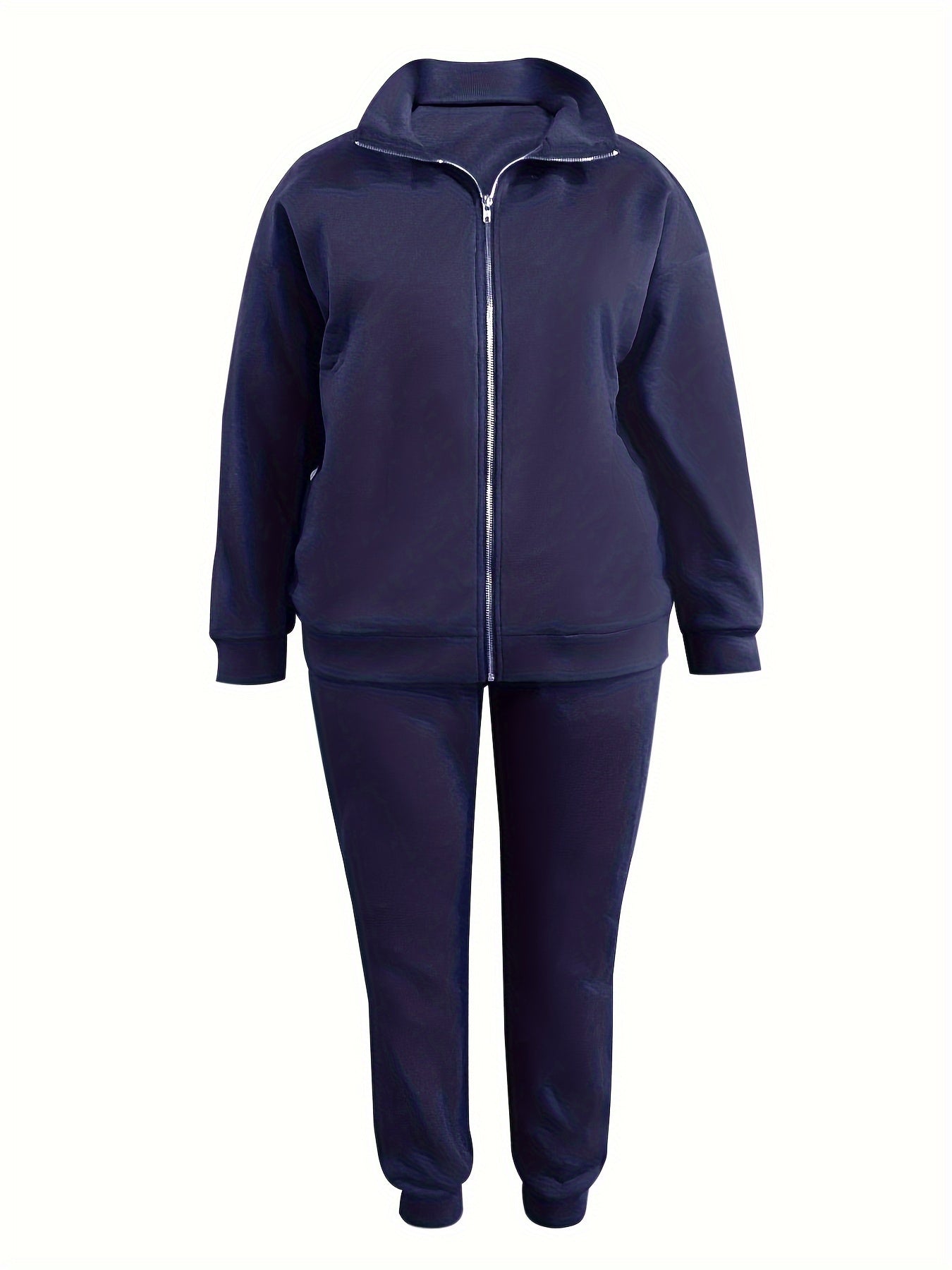  Zipper Front Coat & Joggers 2PC Set