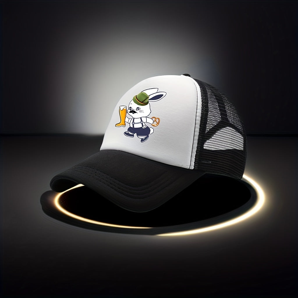 Beer Mesh Trucker Hat Anime Suit Beer Rabbit Print Baseball Cap