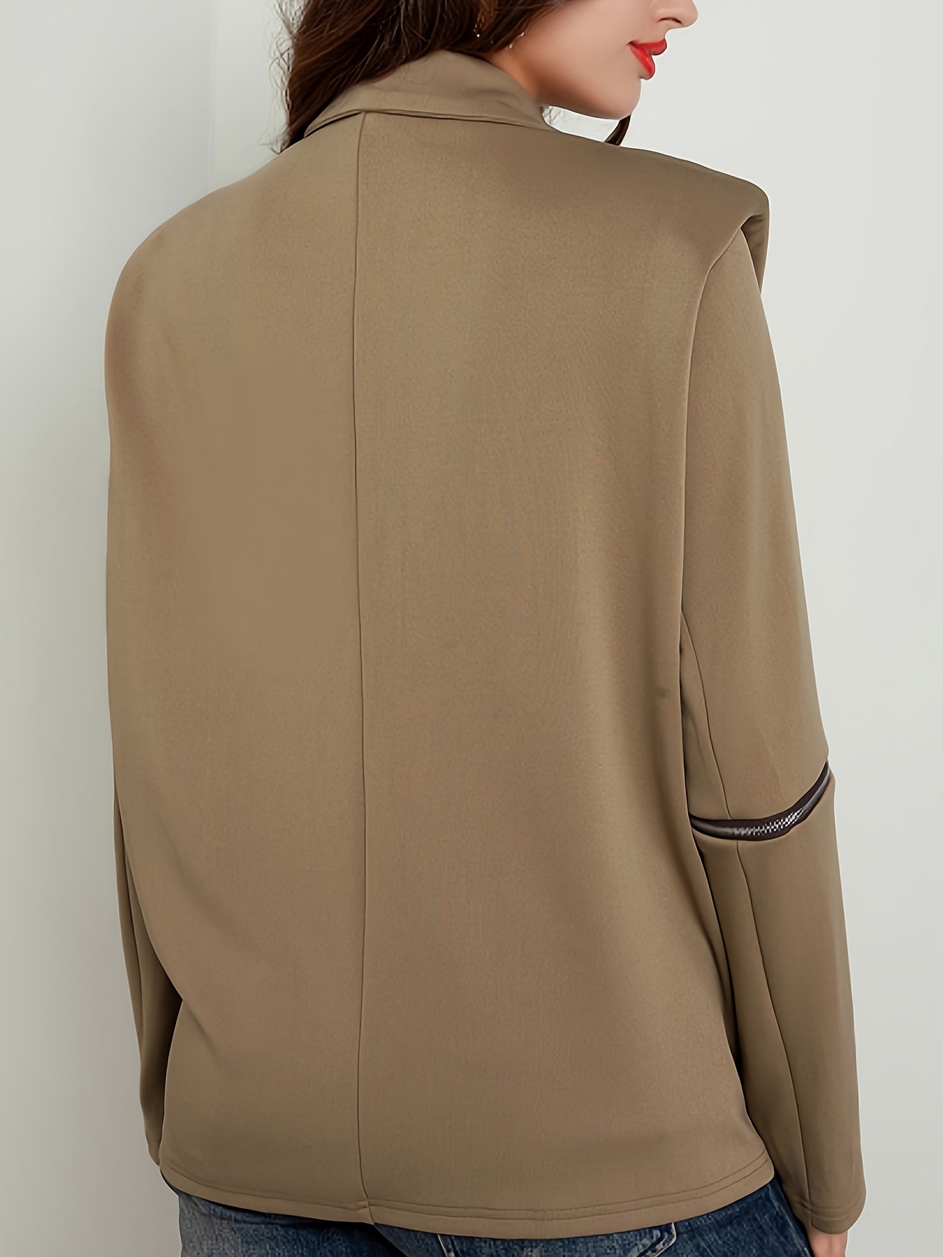  Zipper Shoulder Pads Long Sleeve Blazer