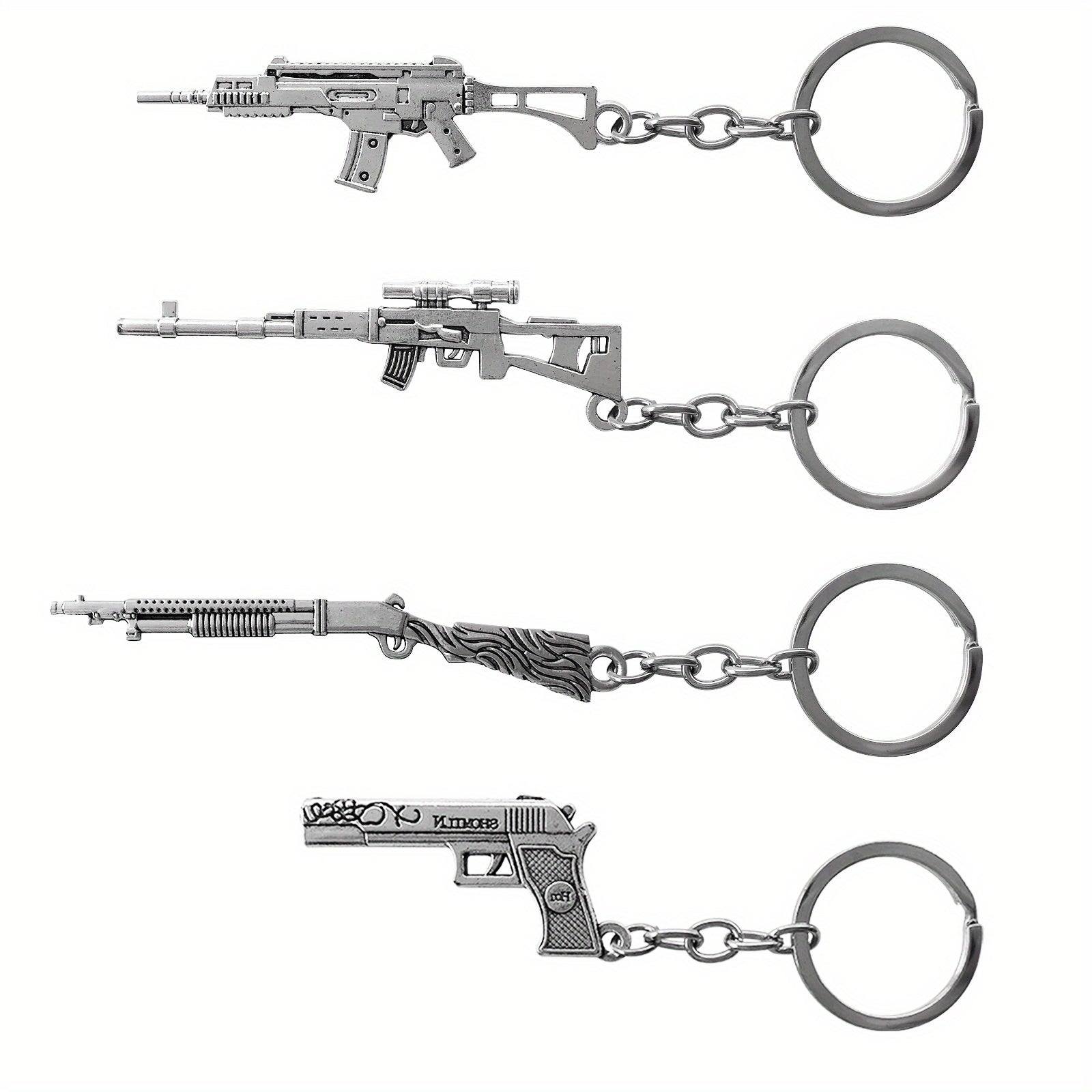 4pcs Mini Weapon Model Keychains Key Rings Car Key Bag Decoration