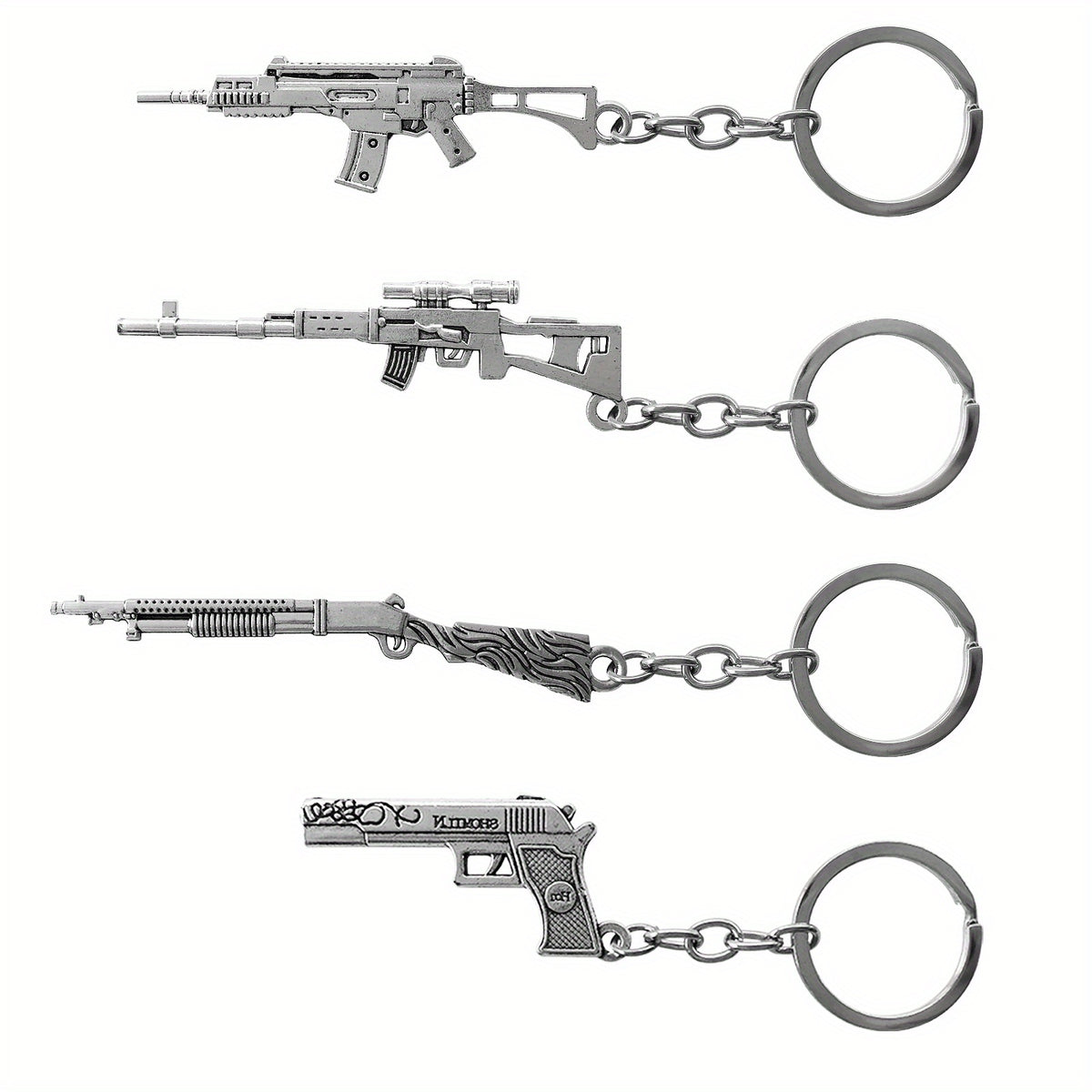 4pcs Mini Weapon Model Keychains Key Rings Car Key Bag Decoration