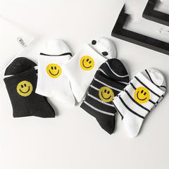 5 Pairs Smiling Face Print Socks Mid Tube Women's Stockings