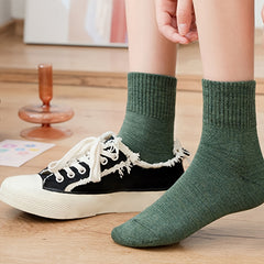 10 Pairs Women's Breathable Mid Tube Socks Solid Color Stockings