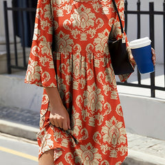  Boho Dress Women's Plus Floral Print Bell Sleeve