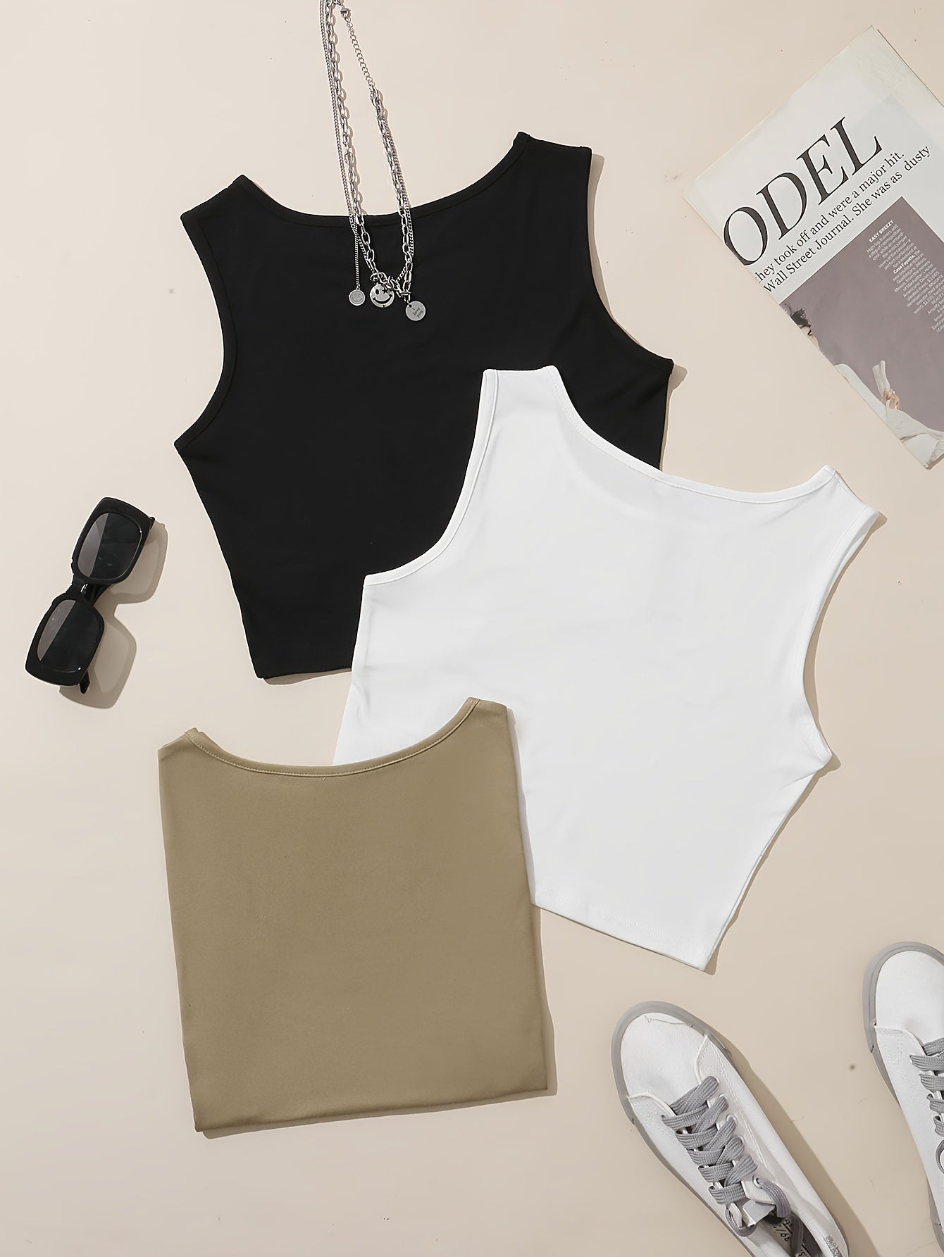 3-Piece Solid Tank Top Set - Women's Clothing