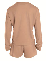 Women's Plus Waffle Knit Long Sleeve Top & Shorts Set