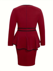  Colorblock Long Sleeve Round Neck Dress