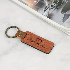 Rosewood PU Leather Keychain Keyring with Engraved Message