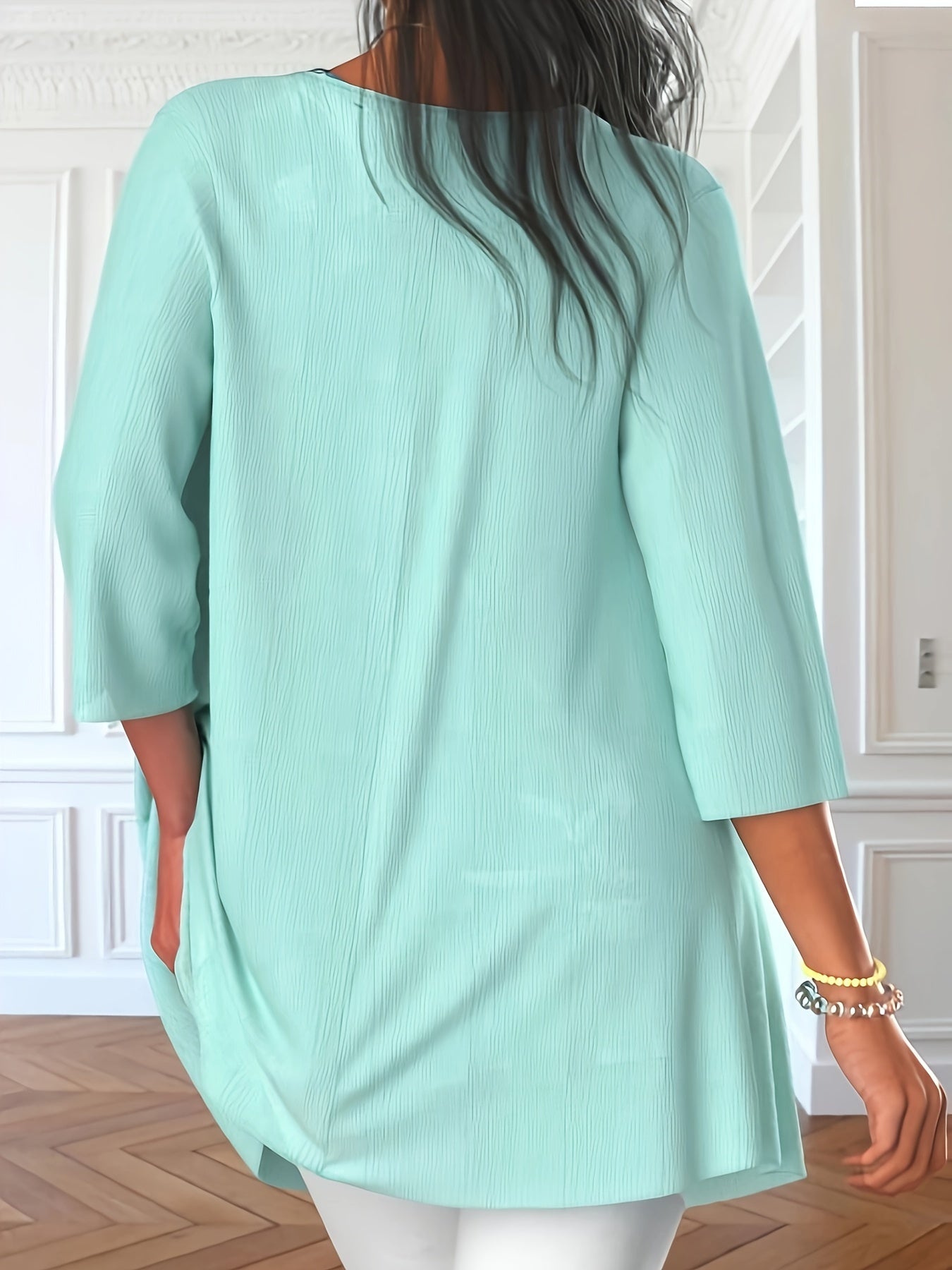  Casual Cardigan Women's Plus Solid Three Quarter Sleeve Open Front