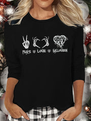 Christmas Letter Print Lounge Top Long Sleeve Crew Neck Women's Sleepwear