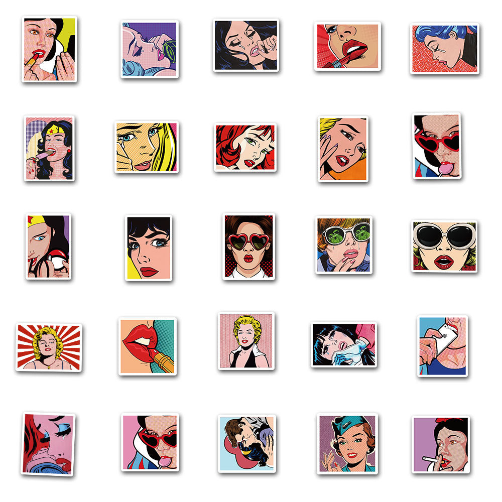 50pcs Pop Style Comic Character Stickers - Phone Cup Computer Decor